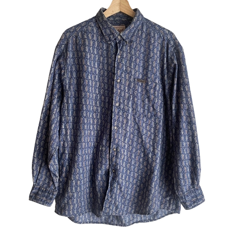 Woolrich Men's Blue Leaf print Button Up Shirt